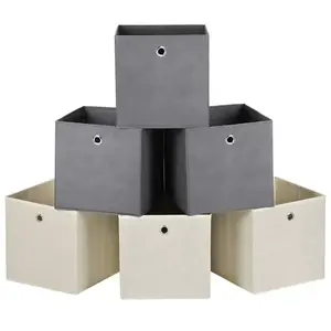 SONGMICS Cube de rangement en tissu, Gris+ Beige pas cher