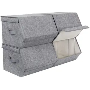 SONGMICS Boîte de rangement avec couvercle, Gris