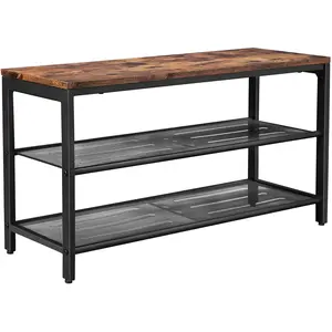 VASAGLE Banc à chaussures 80 x 30 x 44.5 cm métal Marron Rustique et Noir pas cher