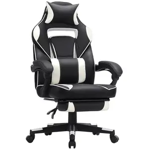 Comparateur de prix : SONGMICS Chaise gaming avec repose-pieds, Noir et Blanc