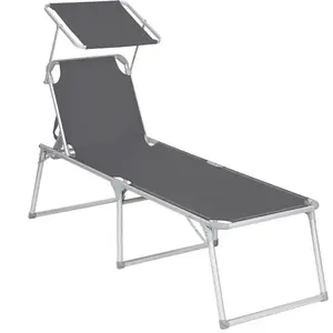 SONGMICS Chaise longue avec pare-soleil, Gris pas cher