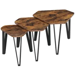 CALICOSY Lot de 3 tables gigognes avec pieds en acier et décor bois rustique
