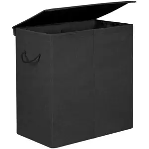 Songmics MOBILIBRICO Panier à linge 2 compartiments pliable, Noir pas cher