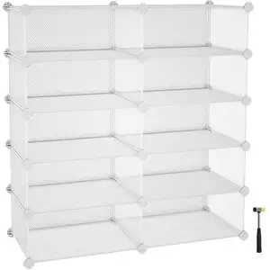 SONGMICS Meuble maille 10 casiers blanc pas cher