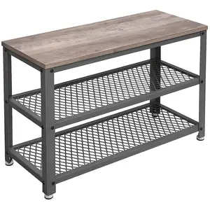 VASAGLE Banc à chaussures à 3 niveaux, Greige + Gris