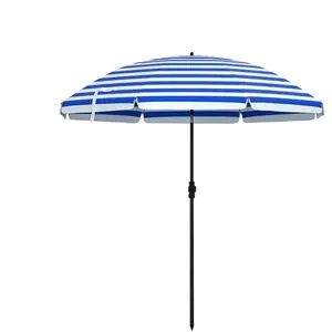 SONGMICS Parasol de plage avec sac de transport, Bleu Blanc / Ø 2 m pas cher