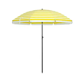 Comparateur de prix : SONGMICS Parasol de plage avec sac de transport, Jaune Blanc / Ø 2 m