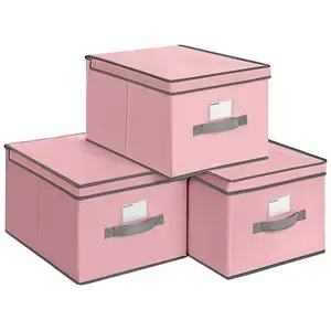 SONGMICS 3 Boîtes de rangement pliable, Rose pas cher