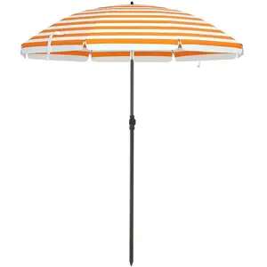 SONGMICS Parasol de plage avec sac de transport, Orange Blanc / Ø 1,6 m pas cher