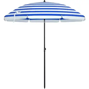 SONGMICS Parasol de plage avec sac de transport, Bleu Blanc / Ø 1,6 m pas cher