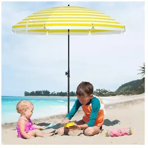 SONGMICS Parasol de plage avec sac de transport, Jaune Blanc / Ø 1,6 m pas cher