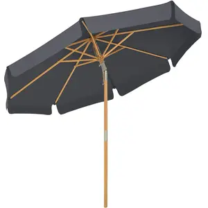 SONGMICS Parasol 3 m rond avec mât en bois, Gris pas cher
