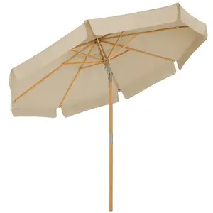 SONGMICS Parasol 3 m rond avec mât en bois, Taupe pas cher