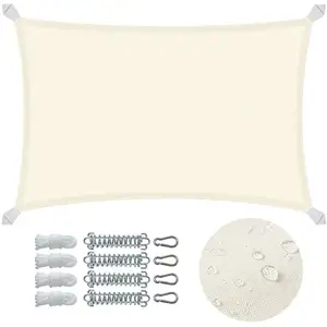 VOUNOT Voile d'ombrage Rectangulaire en Polyester Imperméable avec Kit de Montage 3x2m Beige pas cher