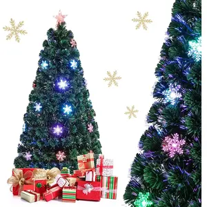 COSTWAY Sapin de Noël artificiel LED 150cm avec fibre optique changean... pas cher