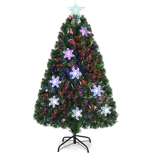 COSTWAY Sapin de Noël artificiel LED 120cm avec fibre optique changean... pas cher