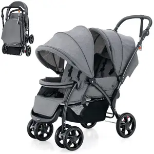COSTWAY Poussette Double Pliable pour Jumeaux Auvent Capote Réglable C...