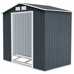 Costway - Abri de Jardin en Métal 5.3 avec Cadre de Fondation, Cabane de Jardin avec Porte Coulissante-277 x 191 x 192 cm Gris pas cher