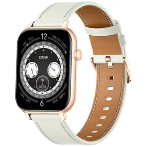 Montre connectée COLMI C28 dorée avec bracelet en cuir blanc