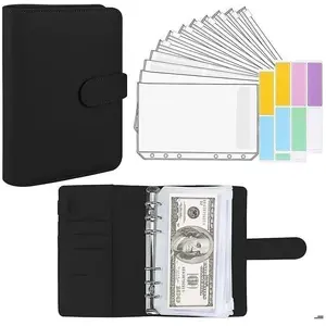 SZCLKJGS Classeur A6 en PU Cuir, Budget Planner, Housse de Cahier 6 Anneaux avec 12 Pochettes Transparentes Zippées Dossier Pour pas cher