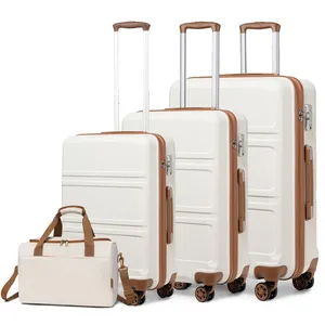 Set de 4 Valises - Kono - Rigide - 4 Roulettes - Serrure TSA - CrèmeVendu parcdiscount
