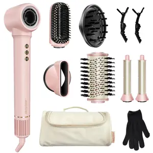 monsga 7-in-1 High-Speed Hair Dryer Brush & Auto Wrap Curler Set, Friz... pas cher