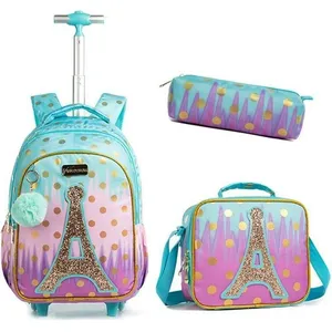 LECOO Cartable a Roulette Fille Primaire,Lot de 3 Sac à Dos avec roule... pas cher