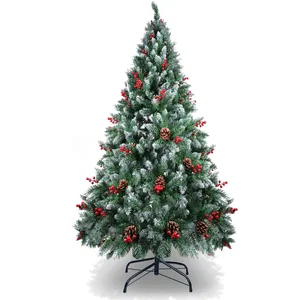 AGM Sapin de Noël Artificiel floqué de Neige de 1,8 m, 720 Pointes avec Pommes de pin et Baies Rouges, pour décoration intérieure et extérieure pas cher