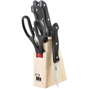RENBERG BONN - Ensemble de 6 pièces en acier inoxydable noir - comprend 4 couteaux : éplucheur, couteau utilitaire, couteau à désosser et couteau à fileter - ciseaux et bloc de couteaux pas cher