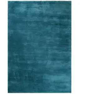 Tapis tufté poils longs bleu pétrole doux 290x200