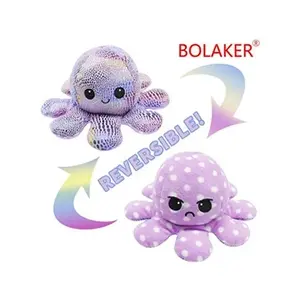 Bolaker Poulpe en peluche réversible 20cm, Violet + Points blancs violets pas cher