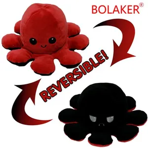 Poulpe en peluche réversible BOLAKER 20cm, Noir rouge pas cher