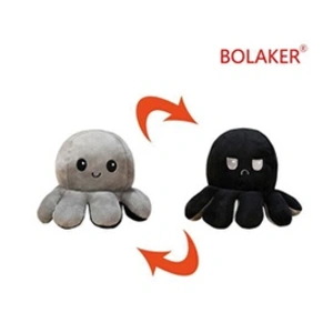 Peluche douce pieuvre réversible BOLAKER® 20cm, Gris et noir pas cher