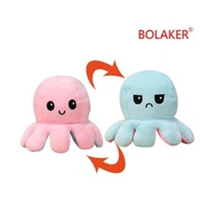 Peluche douce pieuvre réversible BOLAKER® 20cm, Rose et bleu clair pas cher