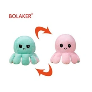 Peluche douce pieuvre réversible BOLAKER® 20cm, Rose et vert clair pas cher