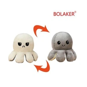 Peluche douce pieuvre réversible BOLAKER® 20cm, Beige et gris pas cher