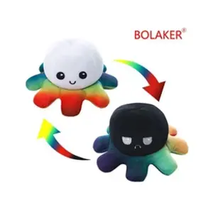 Peluche douce pieuvre réversible BOLAKER® 20cm,blanc et noir pas cher