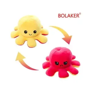 Peluche douce pieuvre réversible BOLAKER® 20cm,Jaune + rouge pas cher