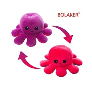 Peluche douce pieuvre réversible BOLAKER® 20cm, Violet et rouge pas cher