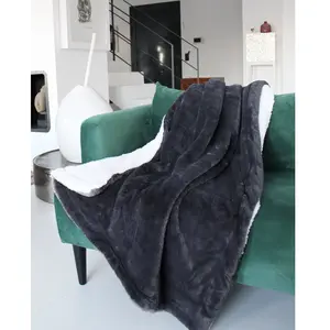 Le comptoir de la plage Plaid polaire doublé imitation Lapin" Gris Anthracite 130x170cm" pas cher
