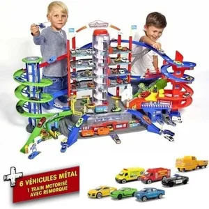 Garage Super City Majorette - 6 voitures et 1 train - 128x78x73cm pas cher