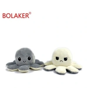 Peluche douce pieuvre réversible beige et grise BOLAKER® pas cher