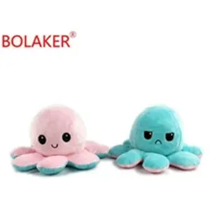 Peluche douce pieuvre réversible rose et bleu clair BOLAKER® pas cher