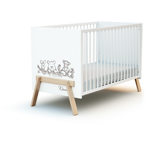 AT4 - Lit bébé en bois canaille Winnie Blanc et Hêtre 60 x 120 cm pas cher