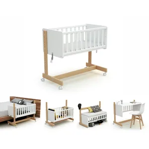 Comparateur de prix : AT4 Berceau CoDodo évolutif en bois de hêtre Confort blanc et beige