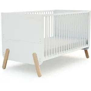 Comparateur de prix : AT4 - Lit bébé évolutif 70 x 140 cm PIRATE Blanc et Hêtre Verni