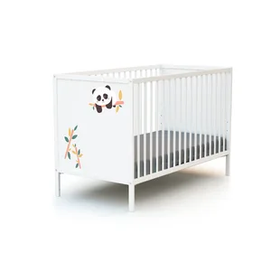 WEBABY - Lit bébé 60 x 120 cm en bois - Réglable 3 hauteurs - Motif Panda