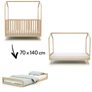 Jurababy Kasa Lit Bébé Cabane Évolutif Hêtre Verni pas cher