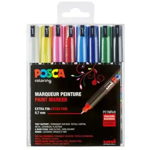 Comparateur de prix : uni-ball Set de 8 marqueurs Posca trait extra fin 0,7 mm - Couleurs basiques
