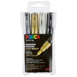 Uni-Ball POSCA Set 4 MARQUEURS PC1MC Pochette GSW, Schwarz, Weiß, Gold, Silber pas cher